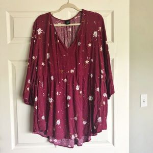 Torrid Dark Pink Daisy Print Babydoll Top - Size 4